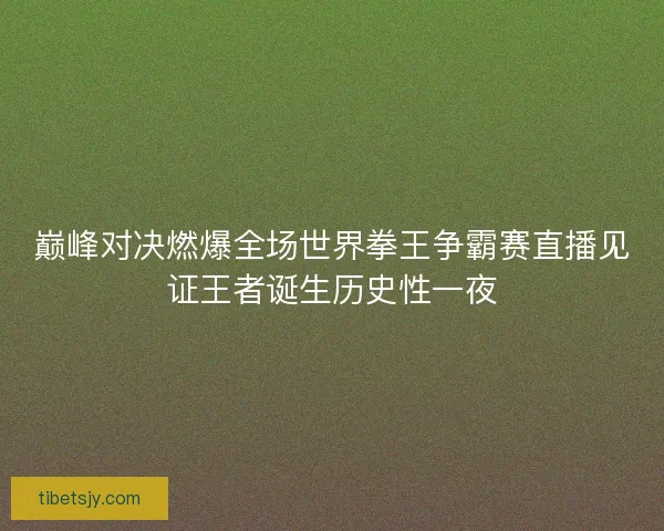 巅峰对决燃爆全场世界拳王争霸赛直播见证王者诞生历史性一夜