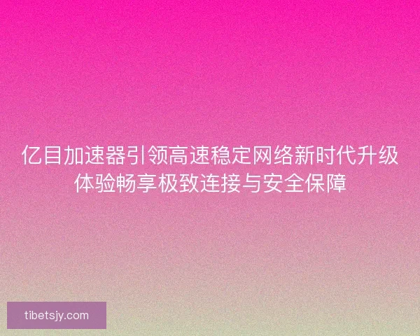 亿目加速器引领高速稳定网络新时代升级体验畅享极致连接与安全保障