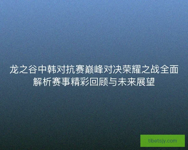 龙之谷中韩对抗赛巅峰对决荣耀之战全面解析赛事精彩回顾与未来展望